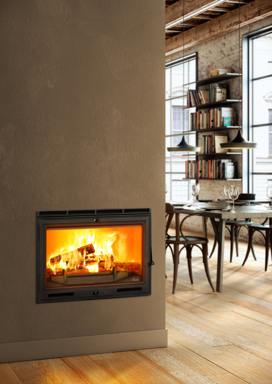 Lacunza RE 700, cast iron, wood-burning fireplace insert, black finish