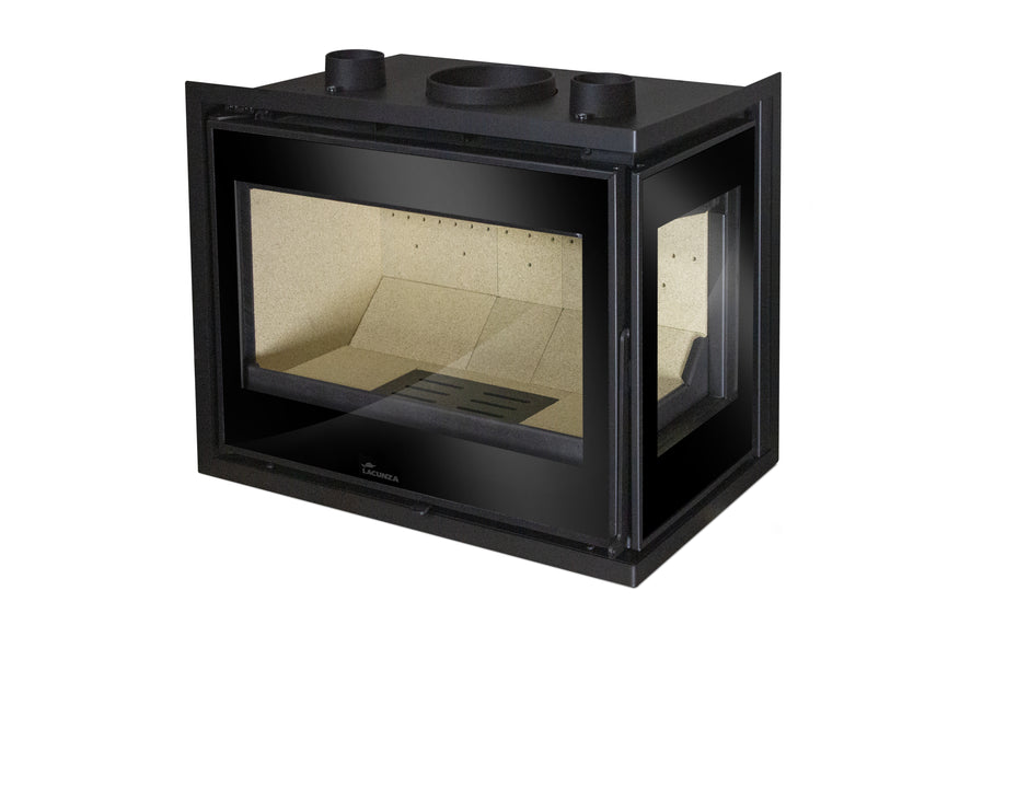 Lacunza ADOUR 600 CLD, steel, right-sided, wood-burning fireplace insert, black, with two glasses