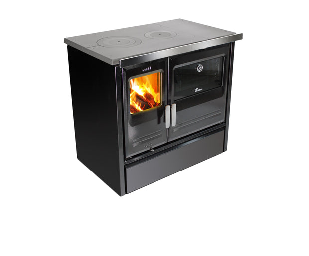 Lacunza ETNA 7T, ketinė, virtuvinė, malkinė krosnelė, juodos spalvos, su kepimo orkaite ir kaitlente