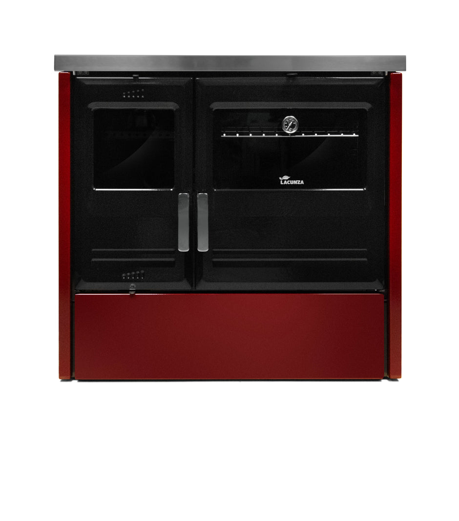 Lacunza ETNA 7T, ketinė, virtuvinė, malkinė krosnelė, bordo spalvos, su kepimo orkaite ir kaitlente