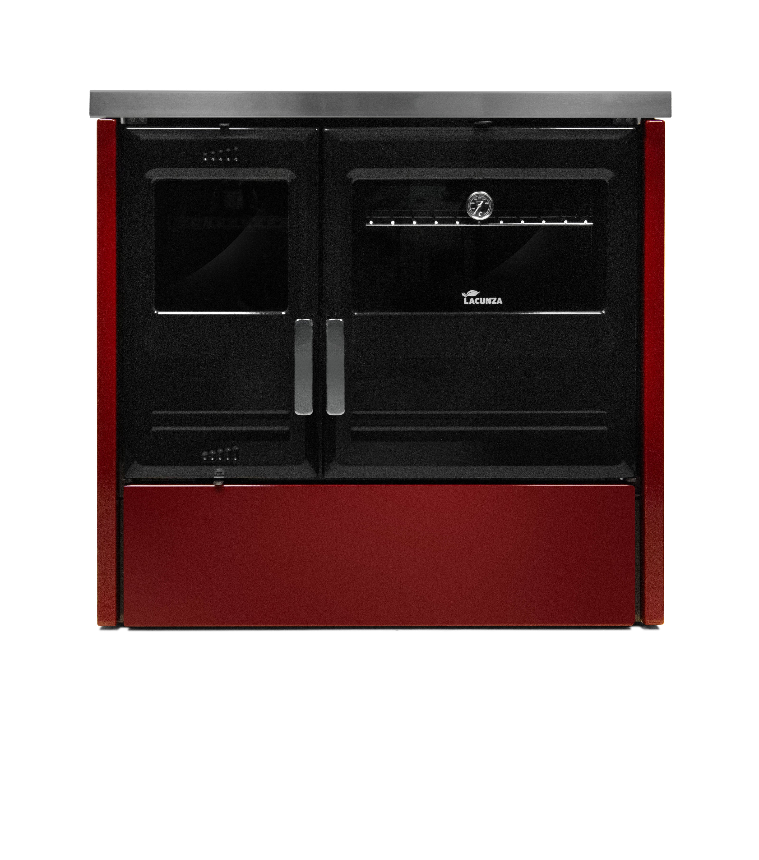 Lacunza ETNA 7T, ketinė, virtuvinė, malkinė krosnelė, bordo spalvos, su kepimo orkaite ir kaitlente
