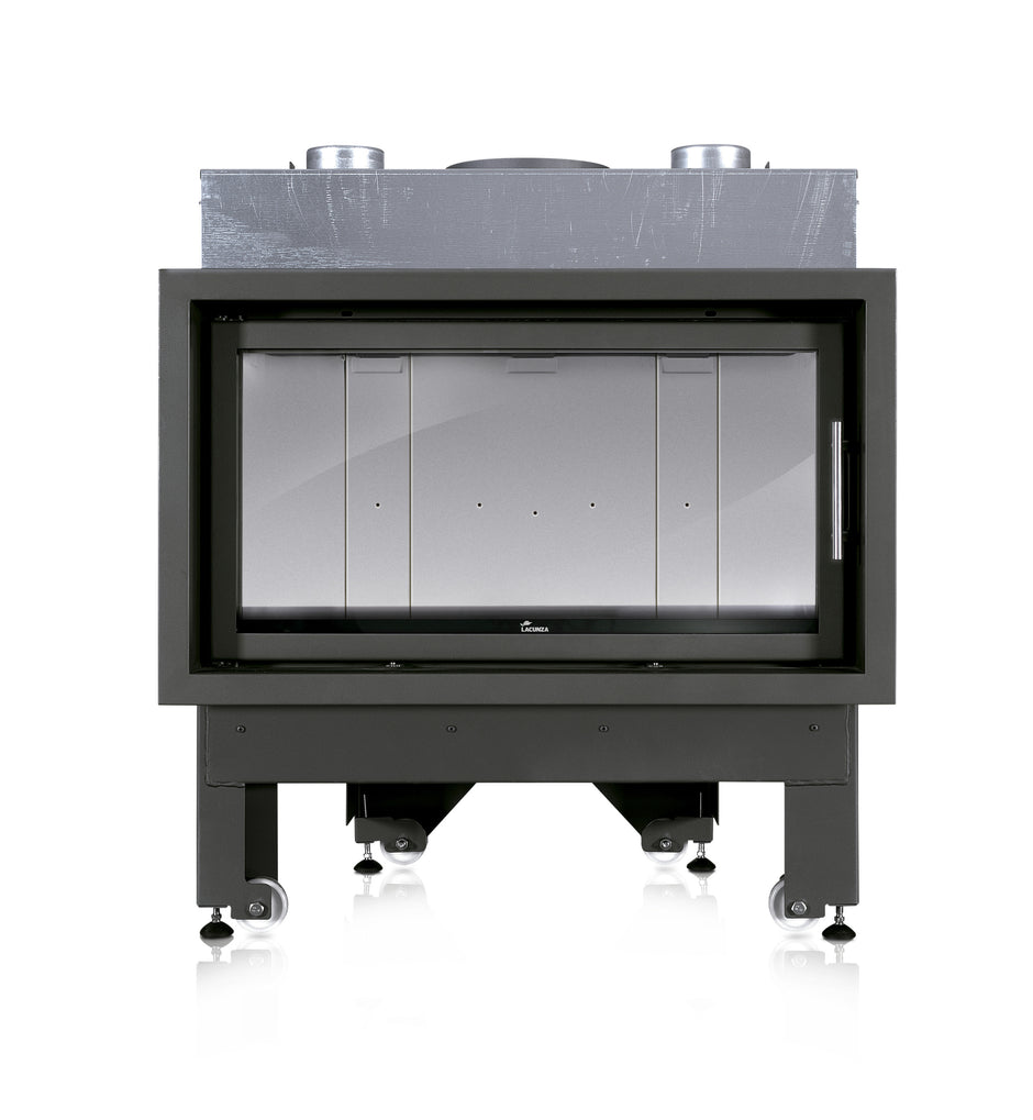 Lacunza INCA 100 – wood-burning steel fireplace with straight glass, double combustion and modern design