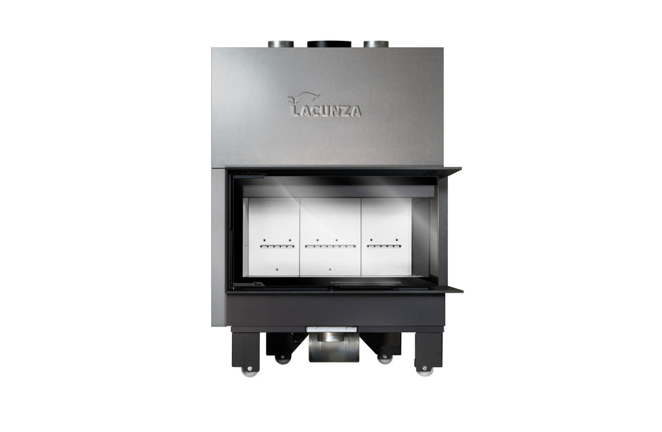 Lacunza IZARO 100 CLD B – wood-burning steel fireplace with corner glass and white combustion chamber