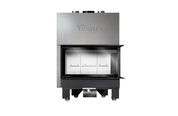 Lacunza IZARO 100 CLD B – wood-burning steel fireplace with corner glass and white combustion chamber