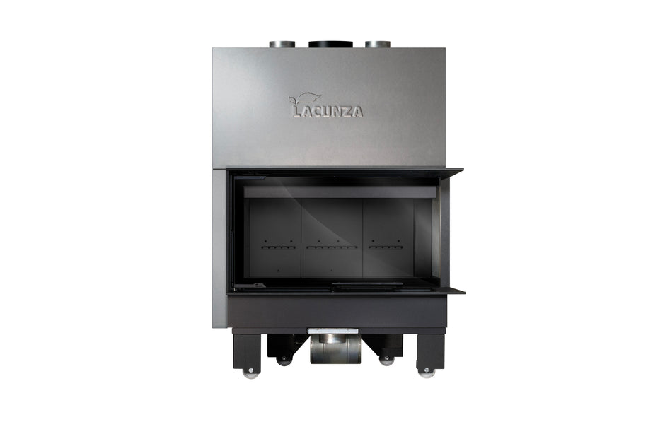 Steel fireplace LACUNZA IZARO 100 CLD N, black, with corner glass and black vermiculite