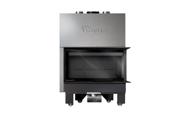 Steel fireplace LACUNZA IZARO 100 CLD N, black, with corner glass and black vermiculite