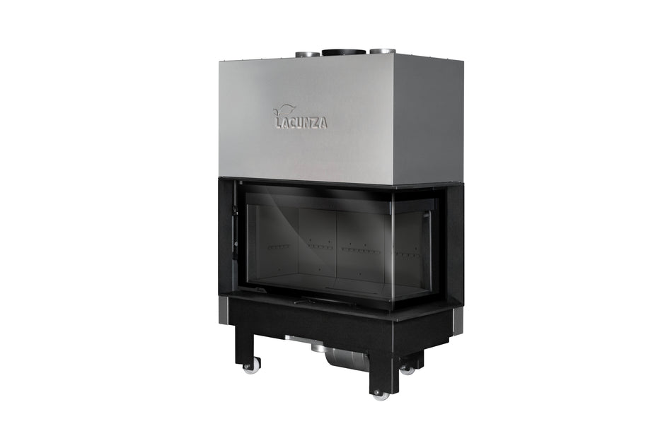 Steel fireplace LACUNZA IZARO 100 CLD N, black, with corner glass and black vermiculite