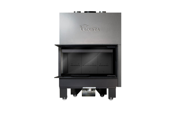 Steel fireplace LACUNZA IZARO 100 CLI N, black, with corner glass and black vermiculite