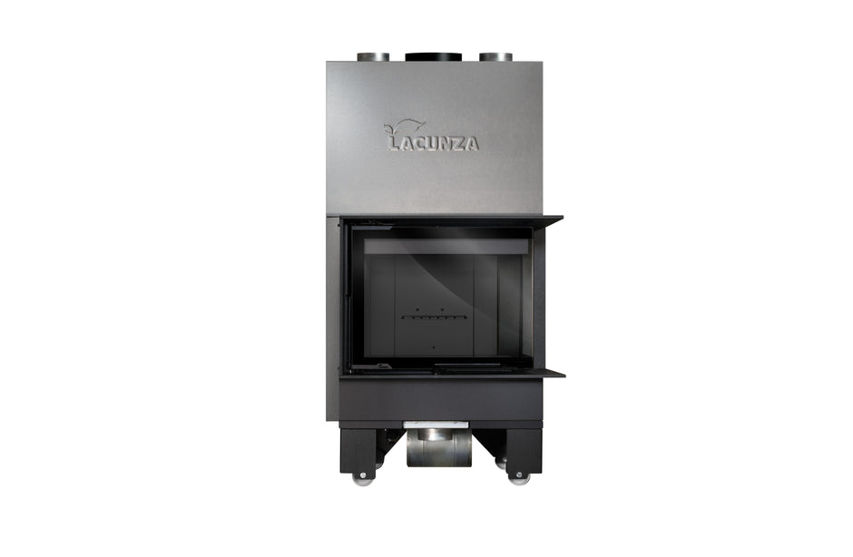 Steel fireplace LACUNZA IZARO 60 CLD N, black, with corner glass and black vermiculite