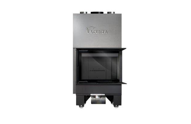 Steel fireplace LACUNZA IZARO 60 CLD N, black, with corner glass and black vermiculite