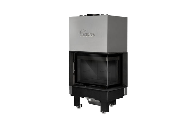 Steel fireplace LACUNZA IZARO 60 CLD N, black, with corner glass and black vermiculite