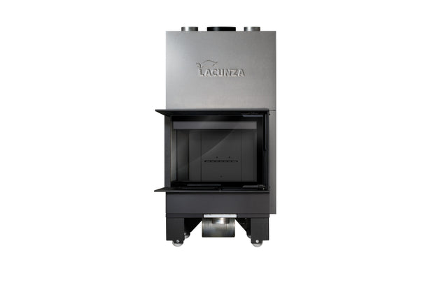 Steel fireplace LACUNZA IZARO 60 CLI N, black, with corner glass and black vermiculite
