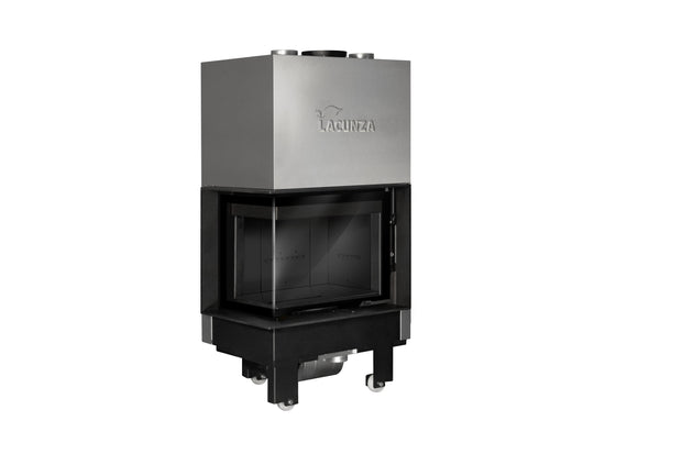Steel fireplace LACUNZA IZARO 60 CLI N, black, with corner glass and black vermiculite