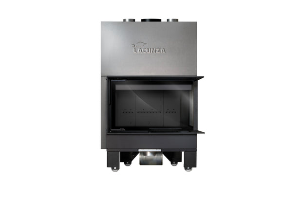 Steel fireplace LACUNZA IZARO 80 CLD N, black, with corner glass and black vermiculite