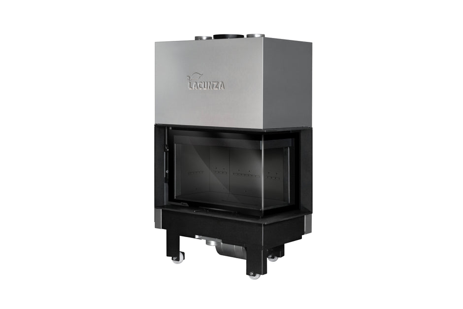 Steel fireplace LACUNZA IZARO 80 CLD N, black, with corner glass and black vermiculite