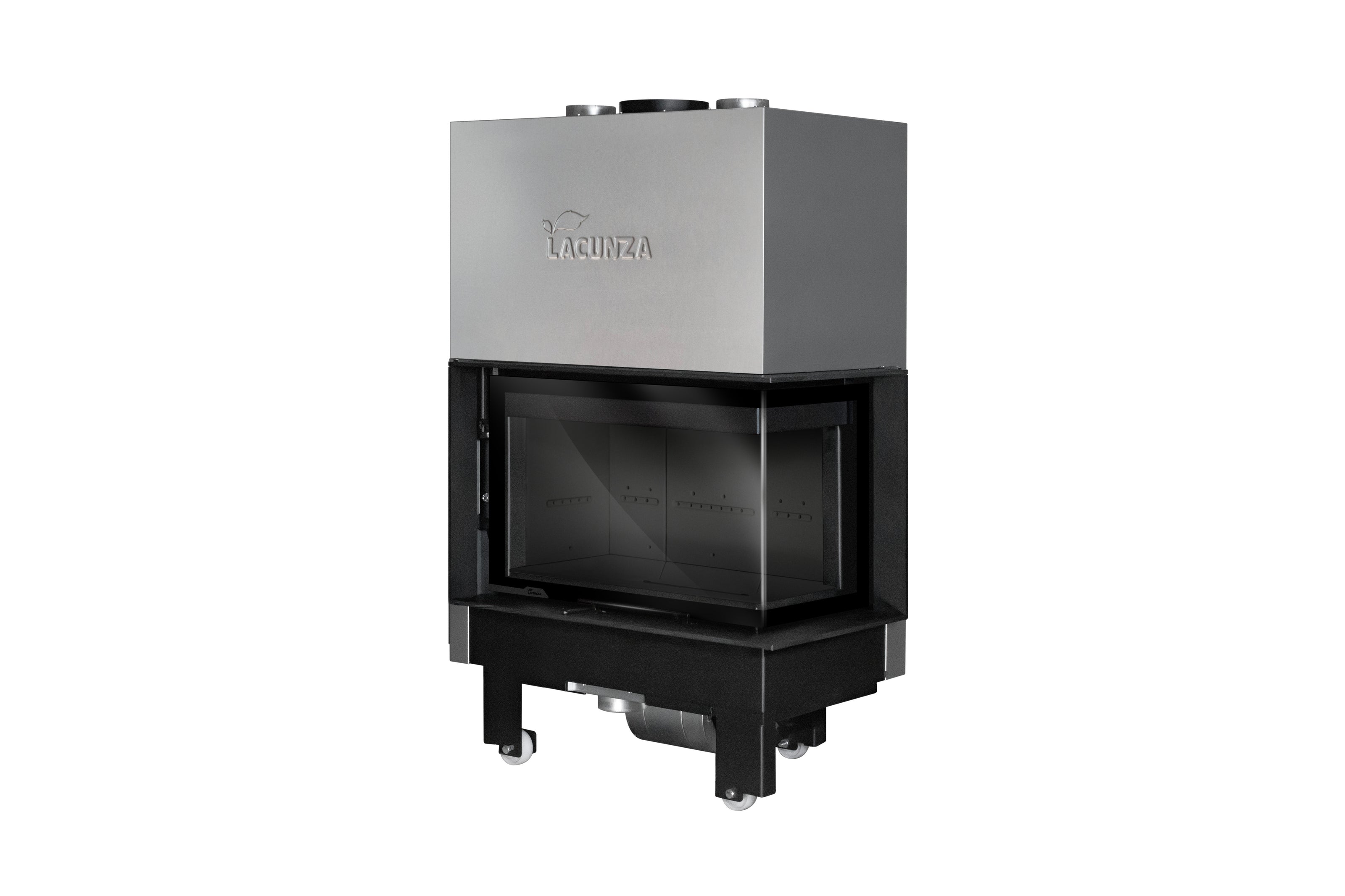Steel fireplace LACUNZA IZARO 80 CLD N, black, with corner glass and black vermiculite