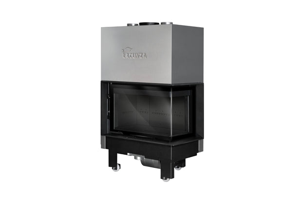 Steel fireplace LACUNZA IZARO 80 CLD N, black, with corner glass and black vermiculite