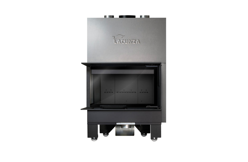 Steel fireplace LACUNZA IZARO 80 CLI N, black, with corner glass and black vermiculite