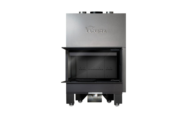 Steel fireplace LACUNZA IZARO 80 CLI N, black, with corner glass and black vermiculite