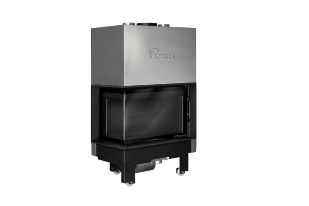 Steel fireplace LACUNZA IZARO 80 CLI N, black, with corner glass and black vermiculite