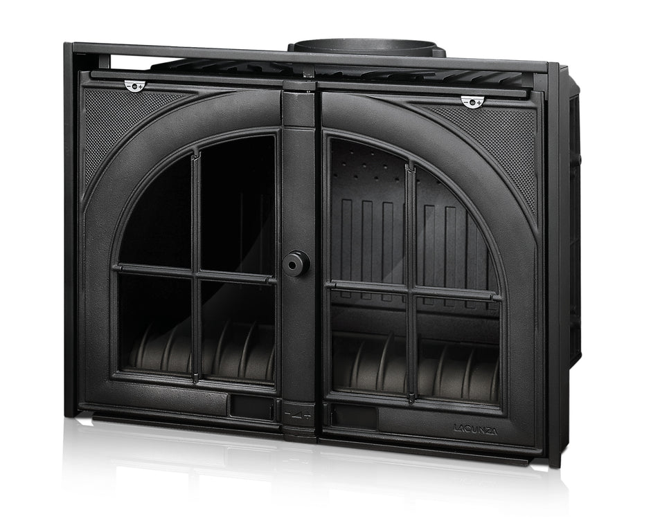 Lacunza SARA P/E, cast iron, wood-burning fireplace insert, black finish, lift-up door