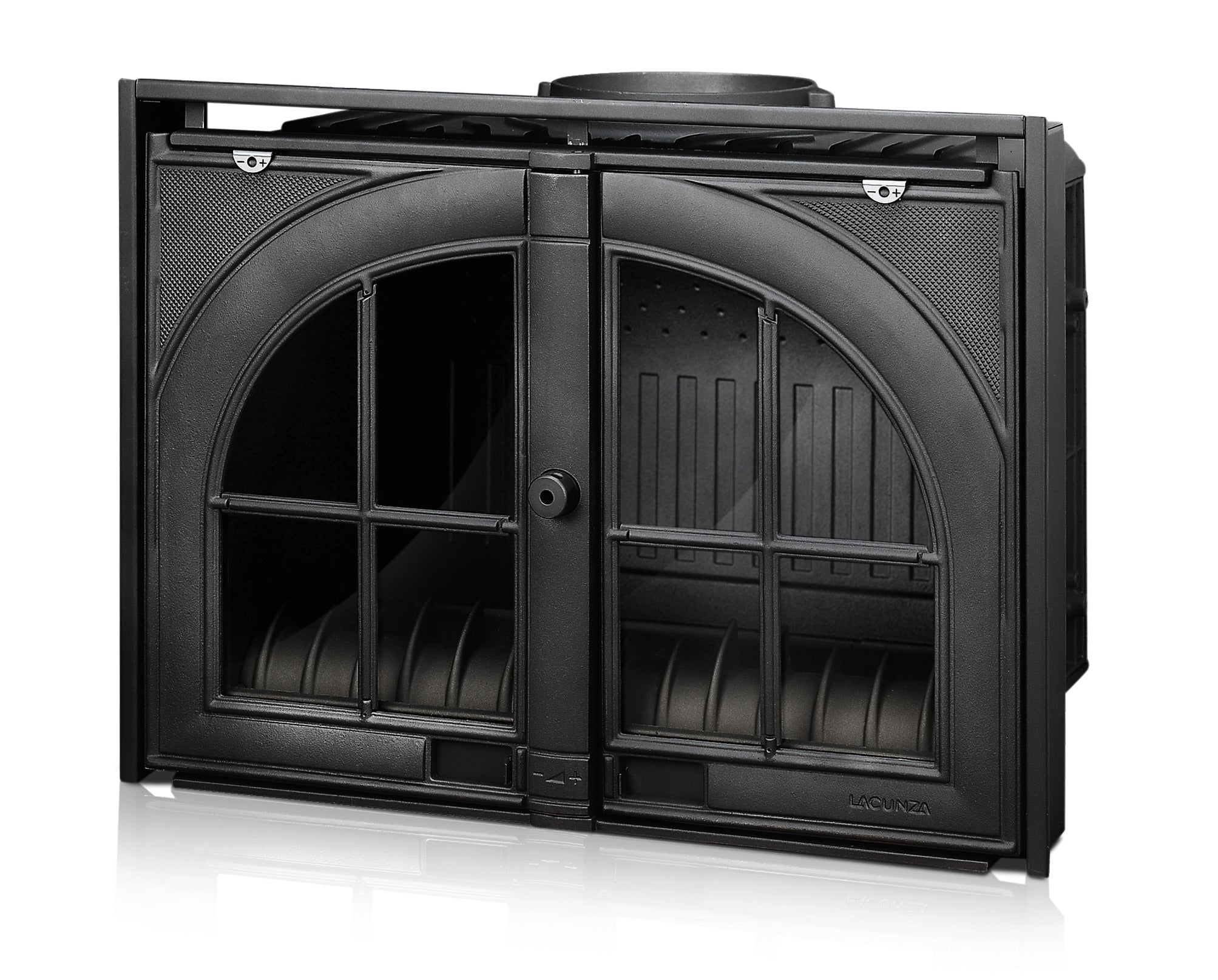 Lacunza SARA P/E, cast iron, wood-burning fireplace insert, black finish, lift-up door