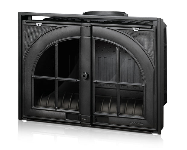 Lacunza SARA P/E, cast iron, wood-burning fireplace insert, black finish, lift-up door