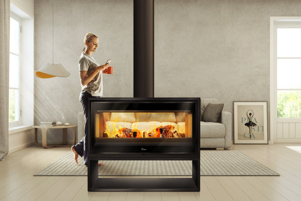 Lacunza VERONA 1003, plieninė, malkinė krosnelė,  juodos spalvos, pastatoma, dviejų pusių ir malkų dėtuve