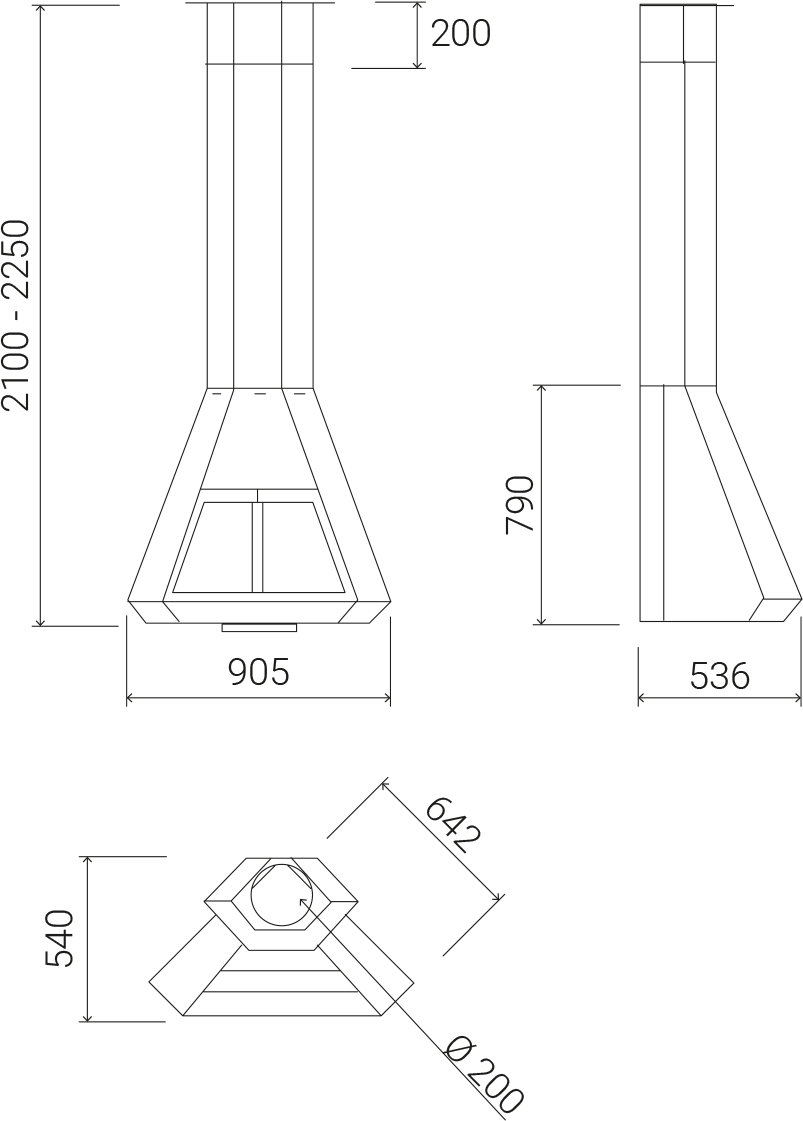 Židinys TRAFORART ARION FRONTAL SUSPENDED WITH WALL SUPPORT
